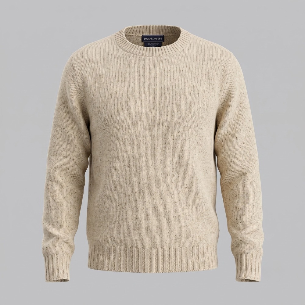 Eugene Jacobs Mens Medium Beige Sweater Crewneck Shetland Wool Blend Classic